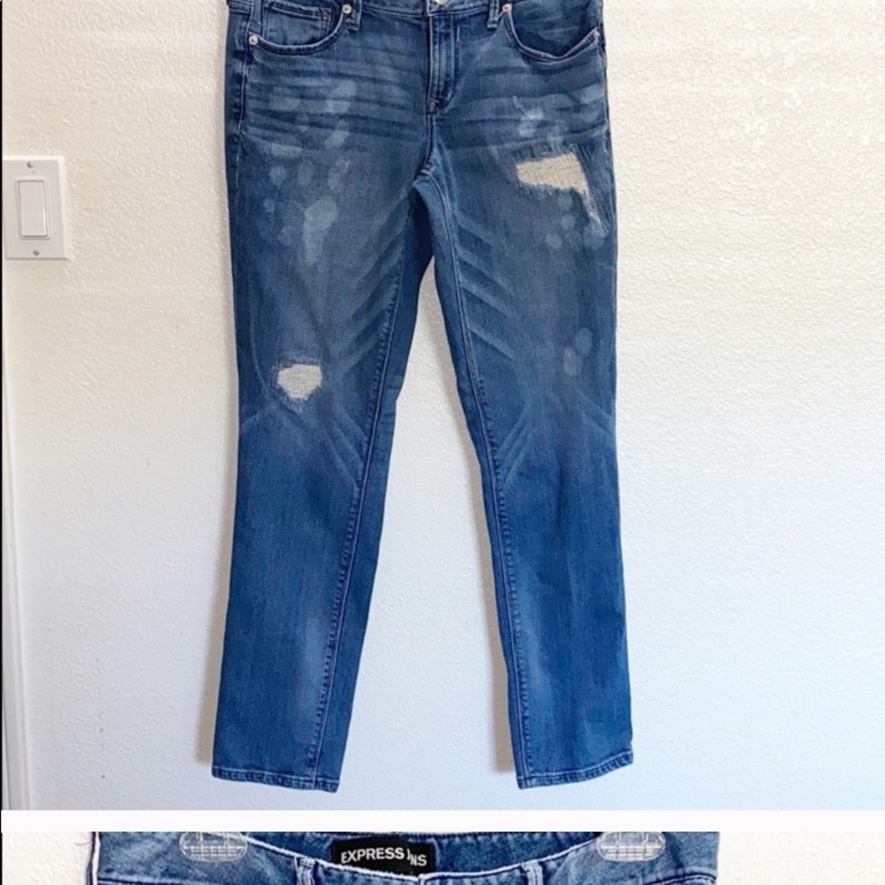 Express Low Rise Stella Distressed Skinny Jeans